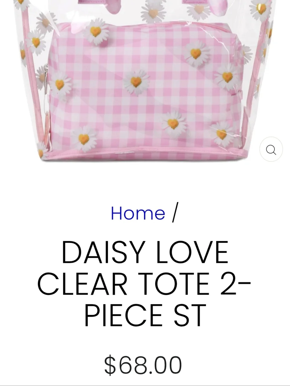 Iscream Daisy Love Clear Tote & Gingham Pink Pouch BNWT SO RETIRED